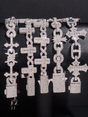 Iced Out Cross Moissanite Various Style Cuban Link 925 Sterling Silver Jewelry